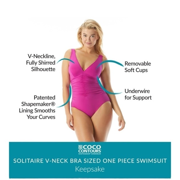 Coco Reef Contours Solitare V-Neck Tummy-Control One-Piece Swimsuit NWT - Picture 4 of 7